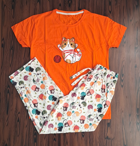 ست دو تیکه تیشرت و شلوار عروسکی پنبه 🐱🧡