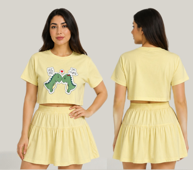 ست دو تیکه کراپ و دامن نخ پنبه 🎀🦖
