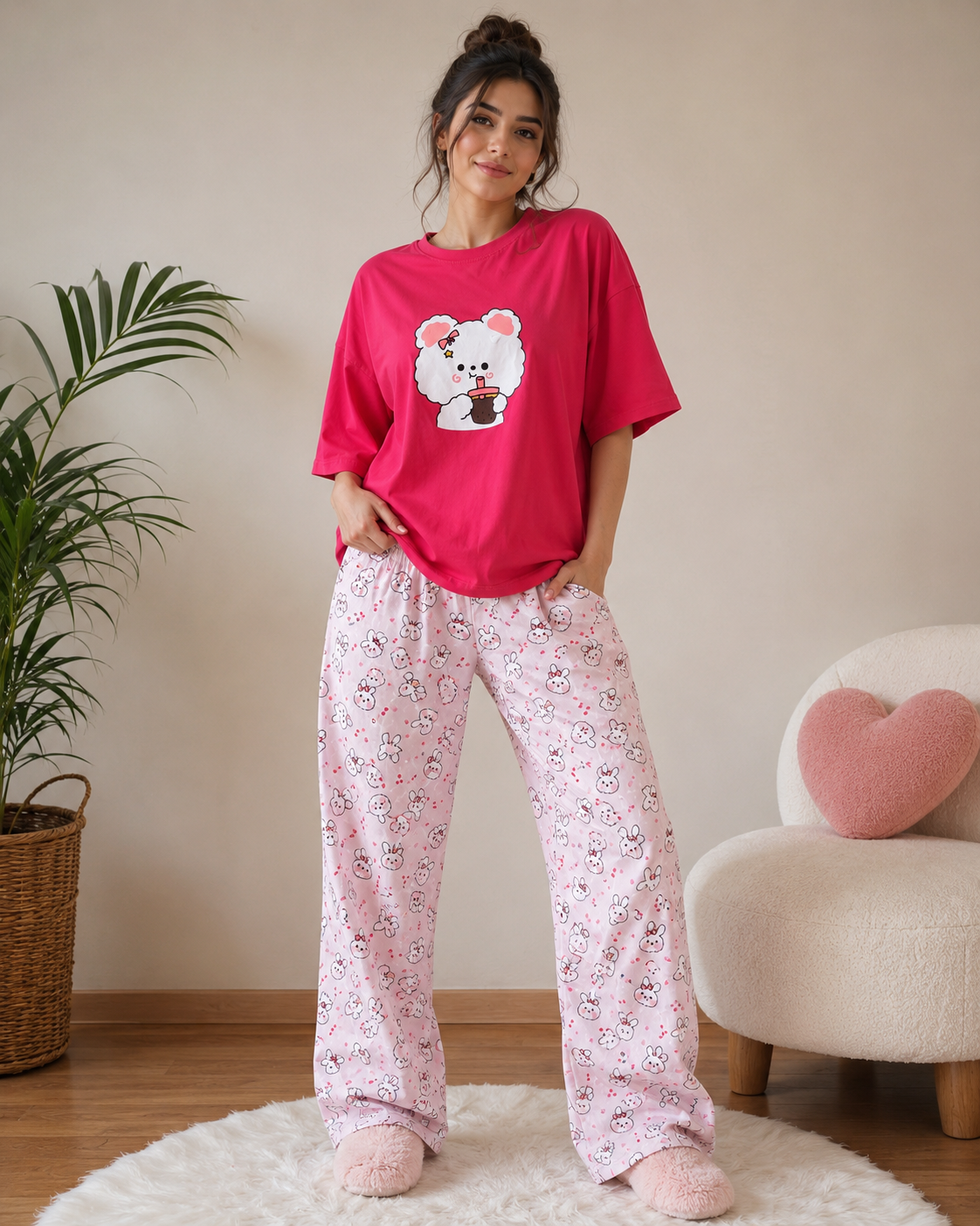 ست دو تیکه تیشرت باکسی و شلوار بگ بوگاتی🐰🎀